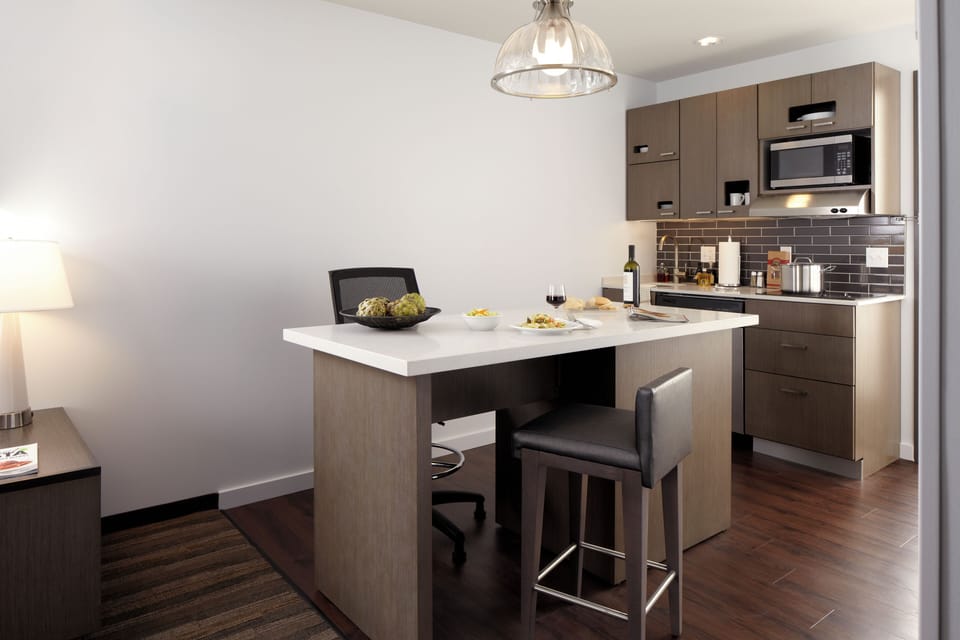 Hypo-allergenic bedding, in-room safe, blackout drapes