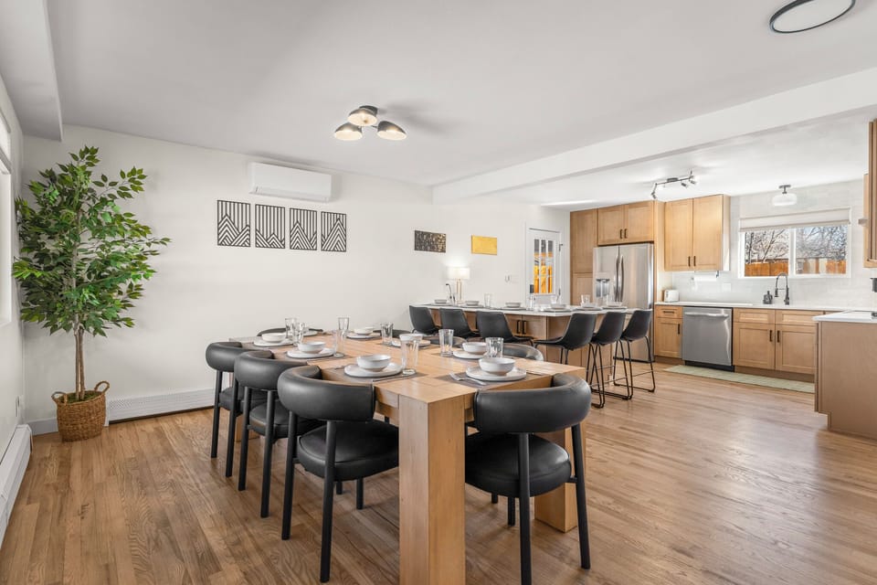 Spacious kitchen and dining room with comfortable seating for 14.