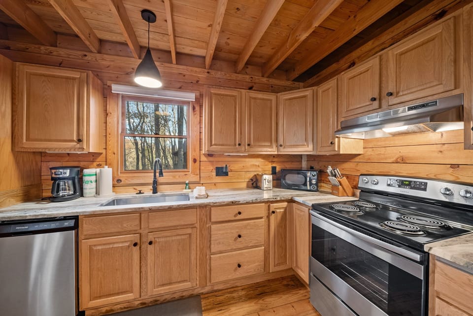 Spacious Kitchen in the Cabin with Stainless Appliances