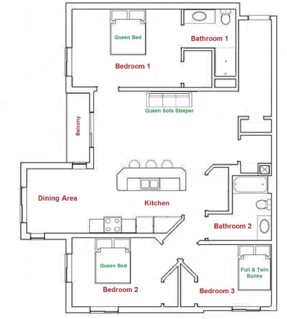 Deluxe Condo, 3 Bedrooms, Pets Allowed | Floor plan