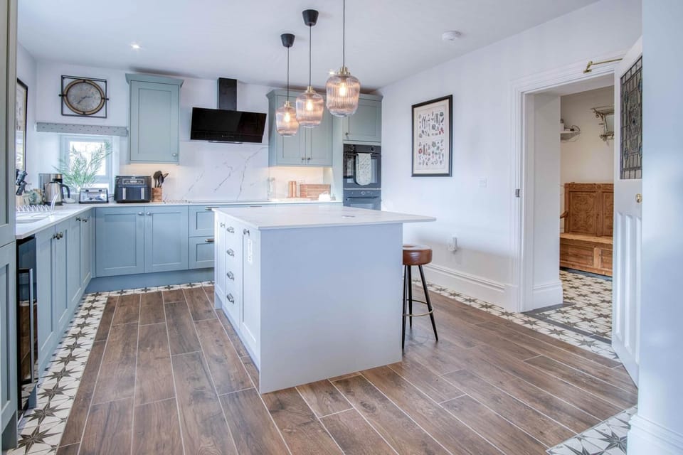 Microwave, oven, highchair, dining tables