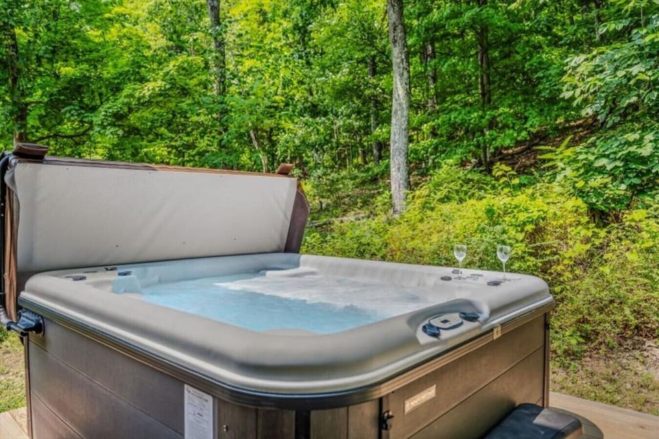 Our hot tub is conveniently located on a deck.