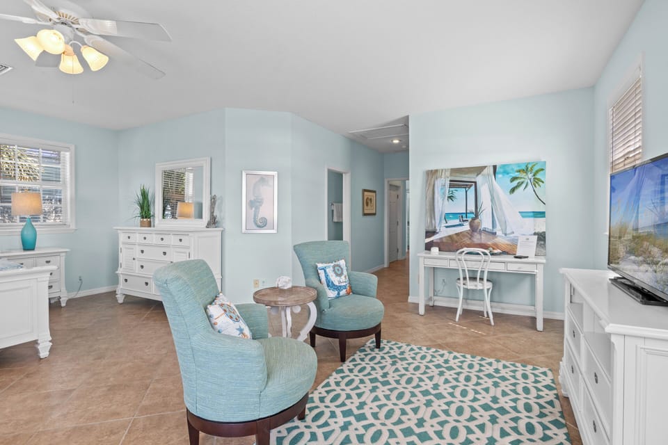 Very large master bedroom with seating