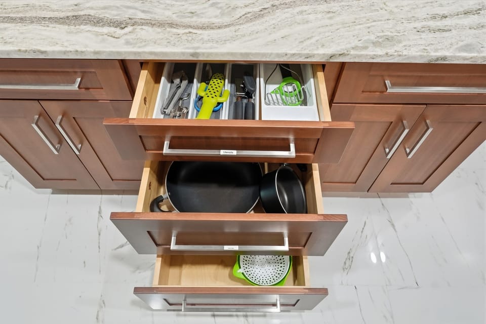 Colorful utensils adding a playful touch to the kitchen.