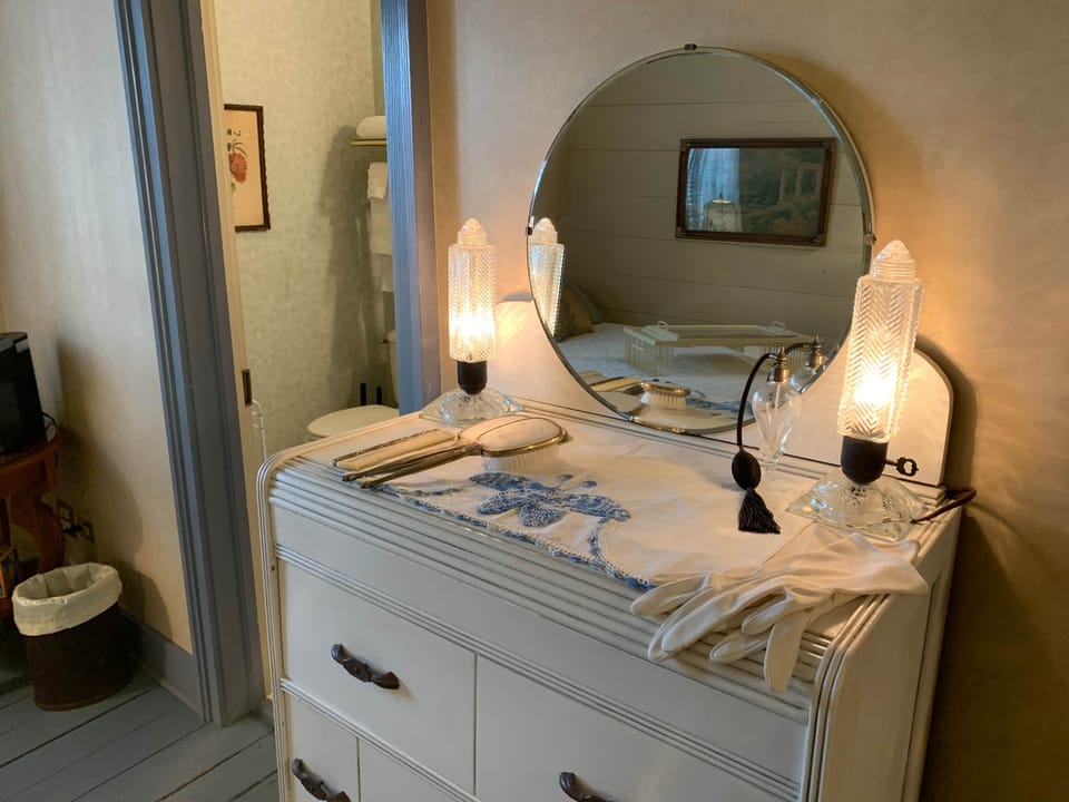 Antique lights and dresser. 