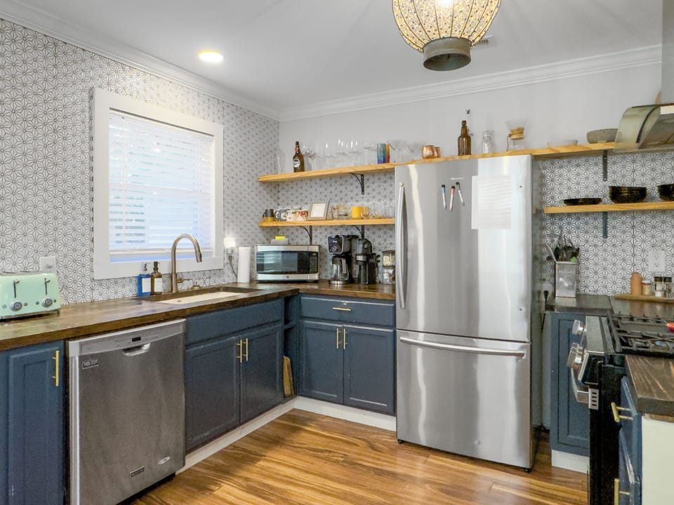 Spacious, well-equipped kitchen.