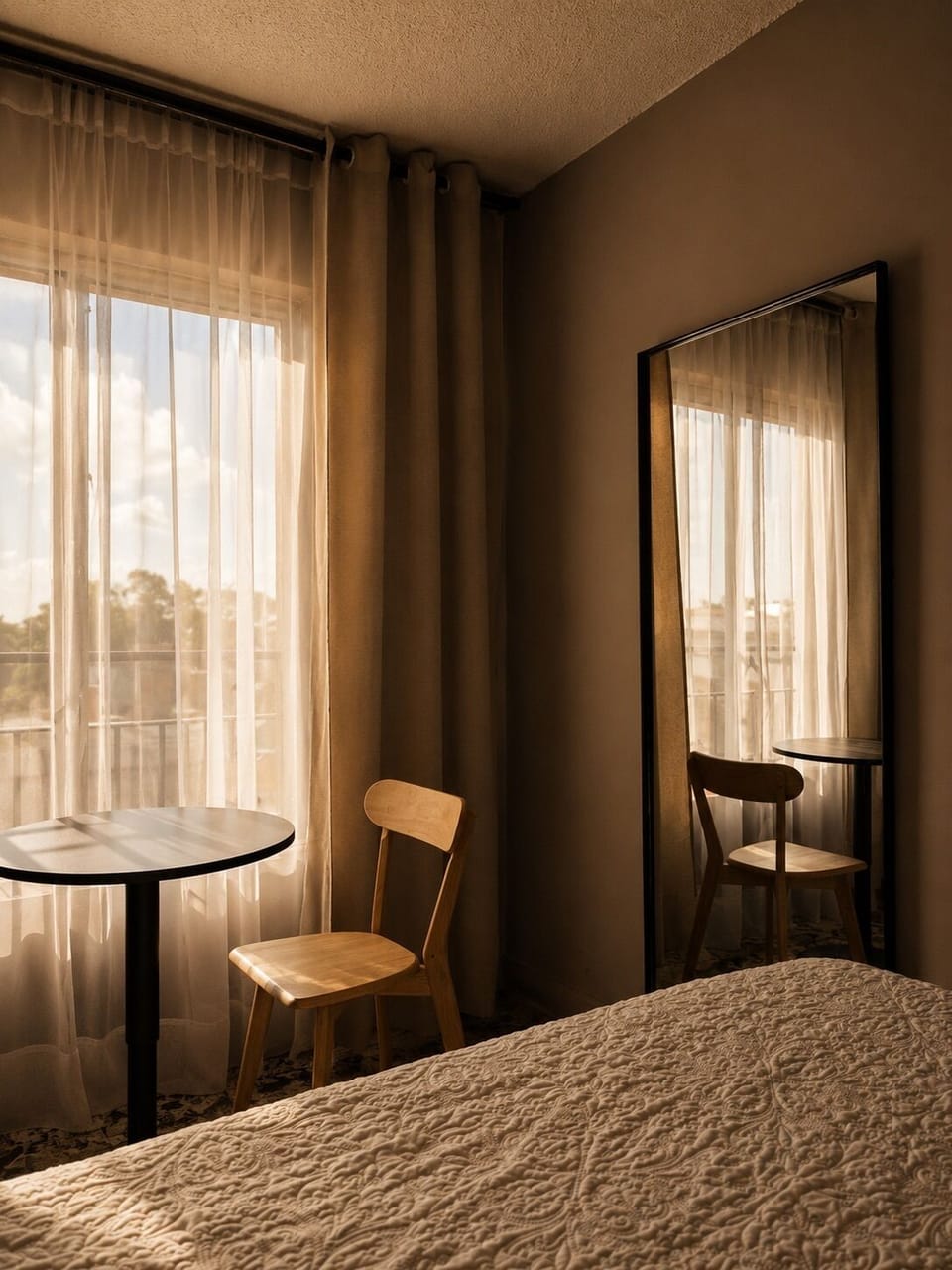 Desk, laptop workspace, blackout drapes, iron/ironing board (on request)
