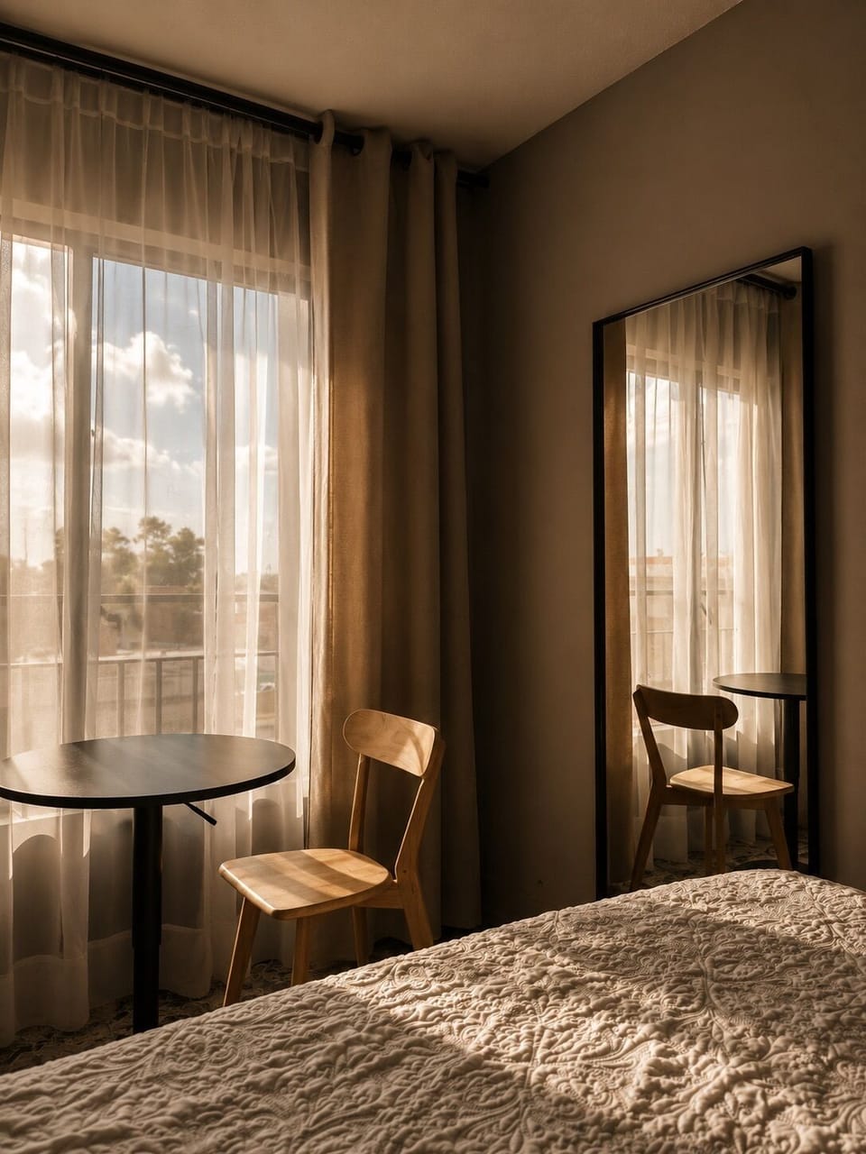 Desk, laptop workspace, blackout drapes, iron/ironing board (on request)