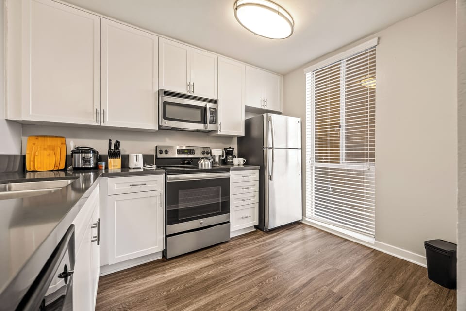 Fully equipped kitchen with modern appliances for easy meals.