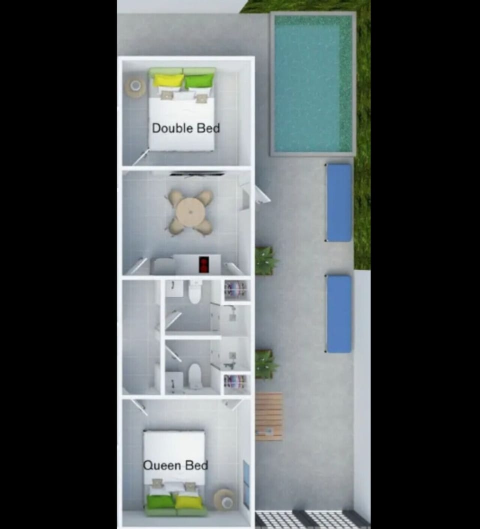 Property Layout 2-bedroom, 2-bathroom and a shared pool