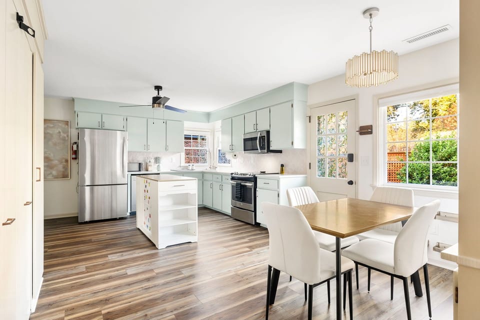 Fully stocked kitchen including kid essentials and coffee bar.