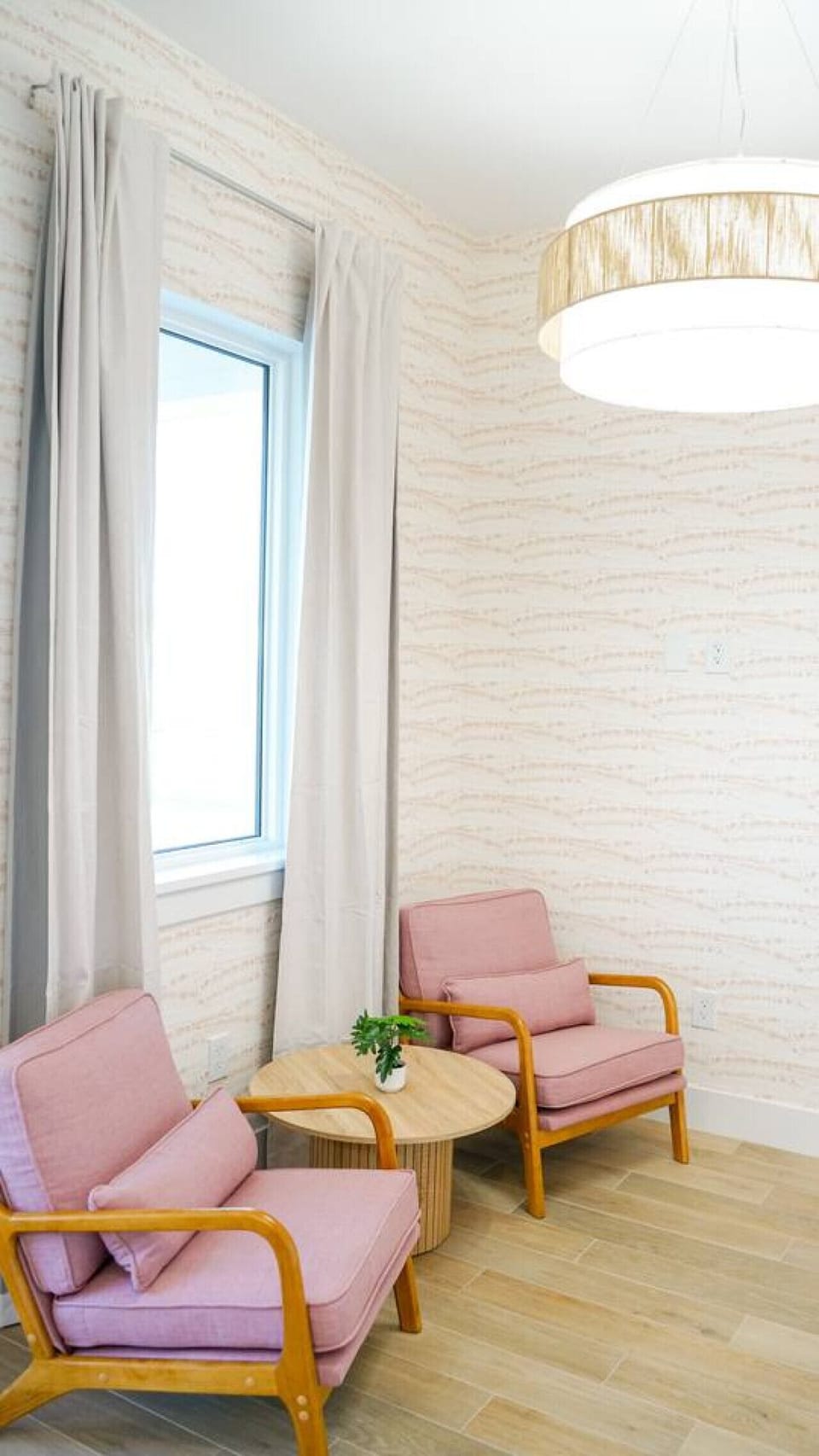 Inviting seating area for two people designed for comfort and relaxation.