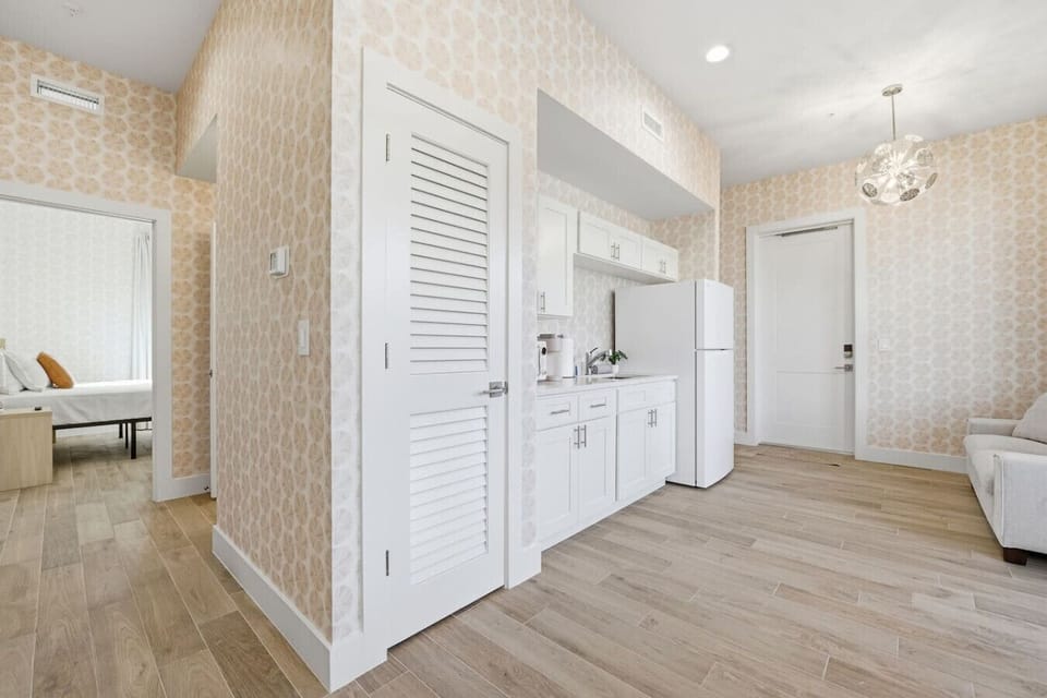 Stylish mini kitchen with thoughtful touches.