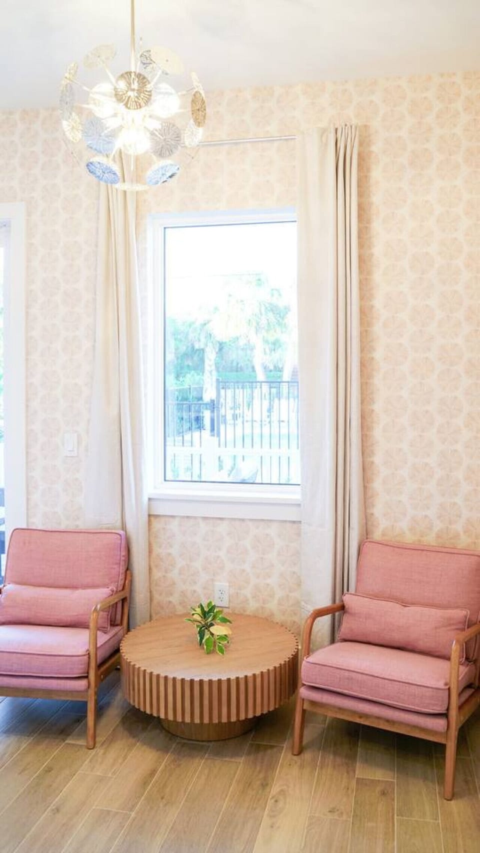Inviting seating area for two people designed for comfort and relaxation.