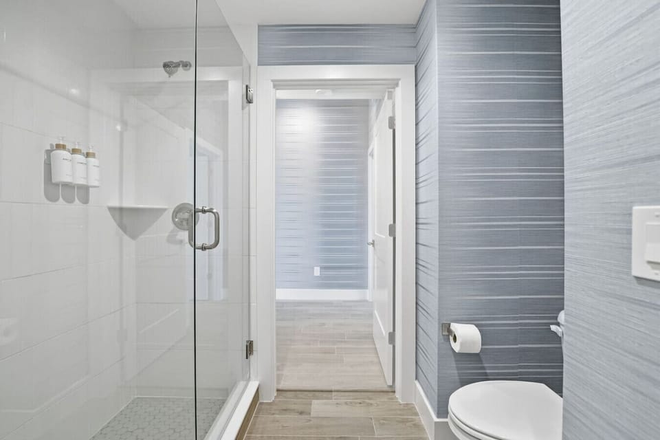 Sleek bathroom with a contemporary walk-in shower and stylish finishes