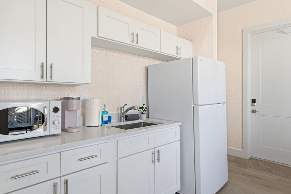 Stylish mini kitchen with thoughtful touches.