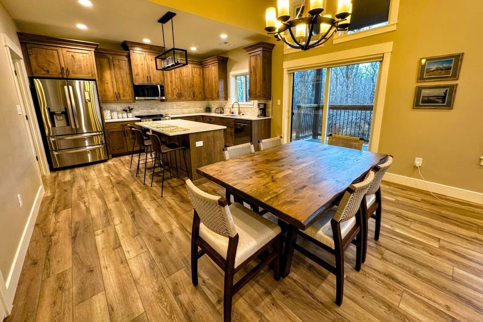 Gather around the dining table for conversation, food, and fun.