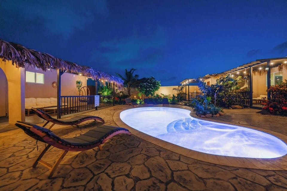 Morning light over the shared pool area