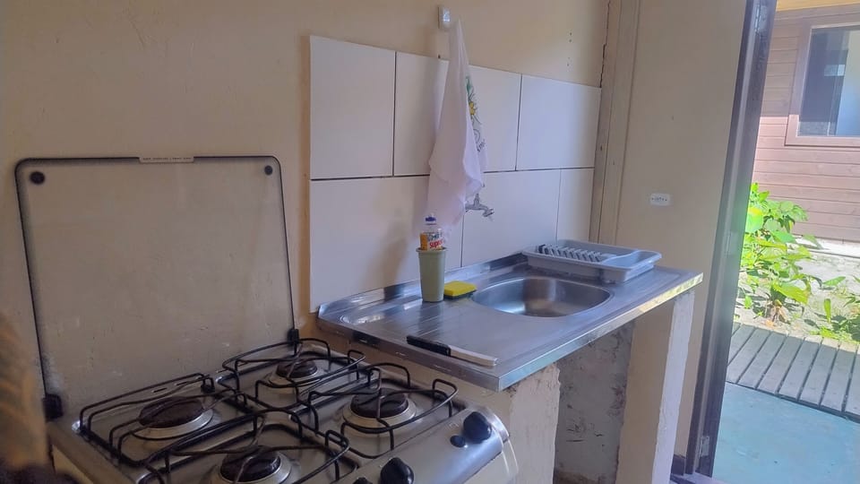 Full-size fridge, microwave, oven, blender