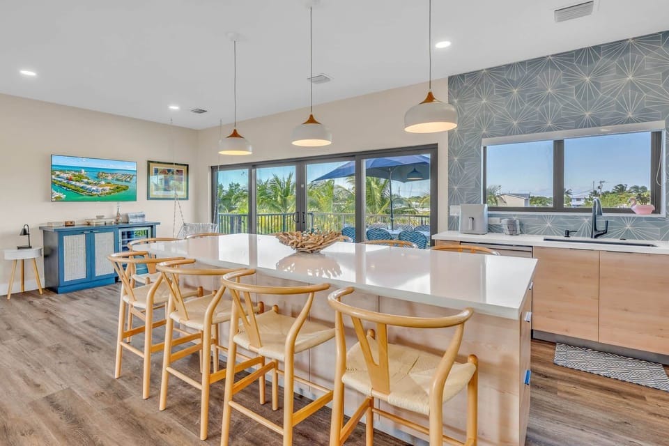 Dining area patio access and smart TV