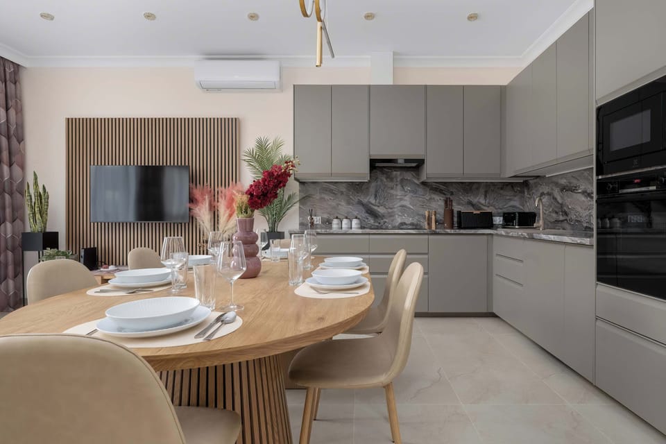 The fully equipped kitchenette includes everything you need for a home-cooked meal.