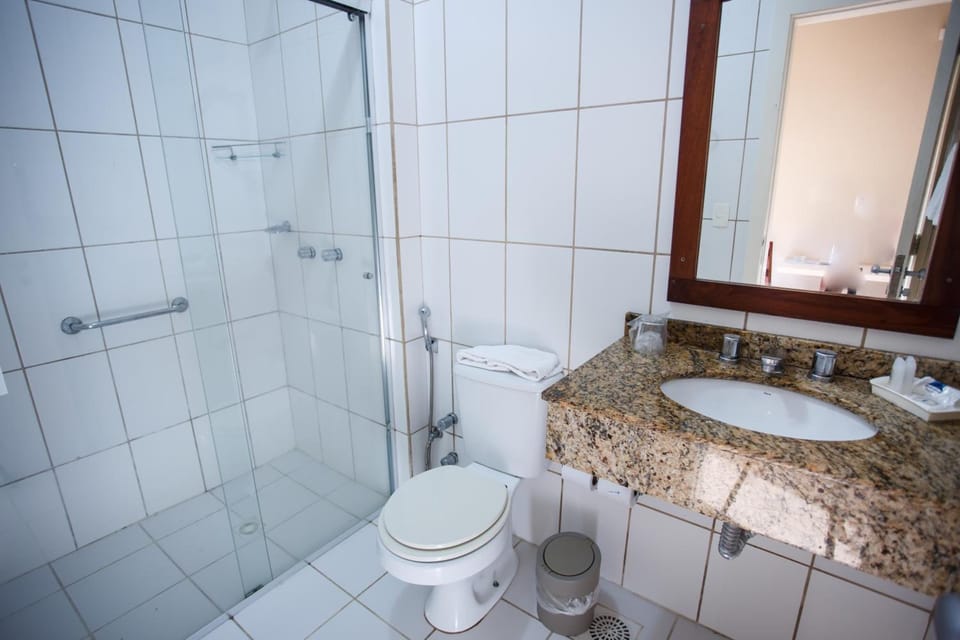 Shower, towels, soap, toilet paper