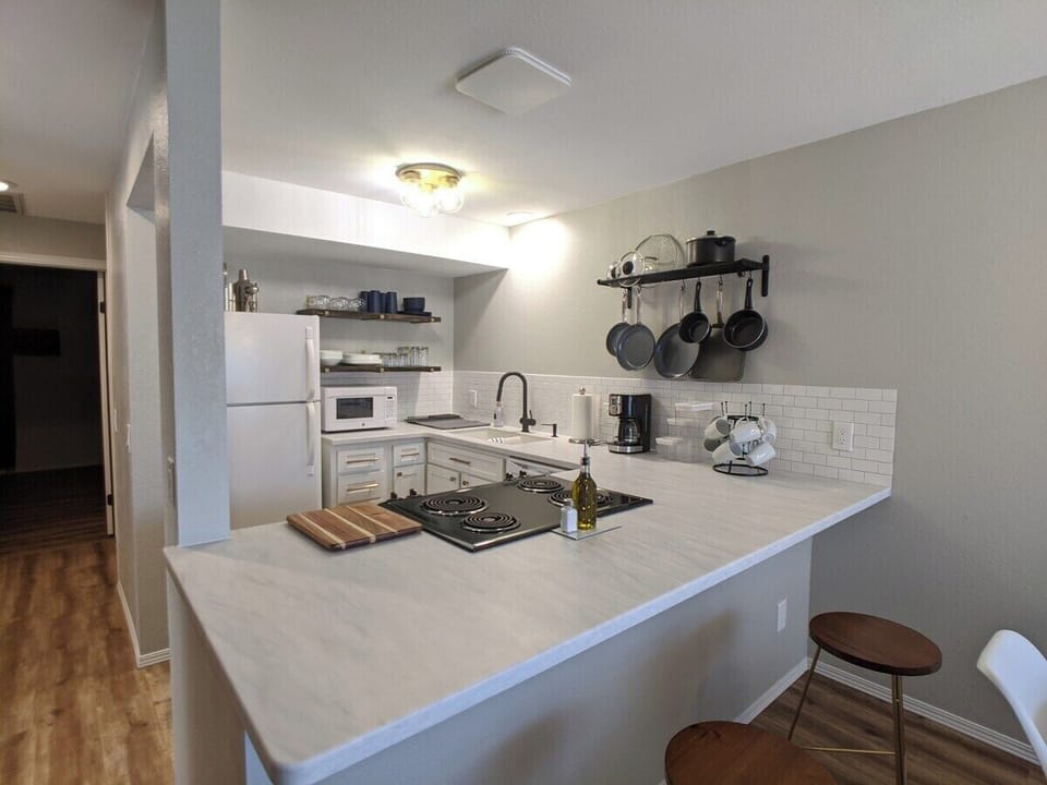 Newly remodeled, fully stocked open concept kitchen. 