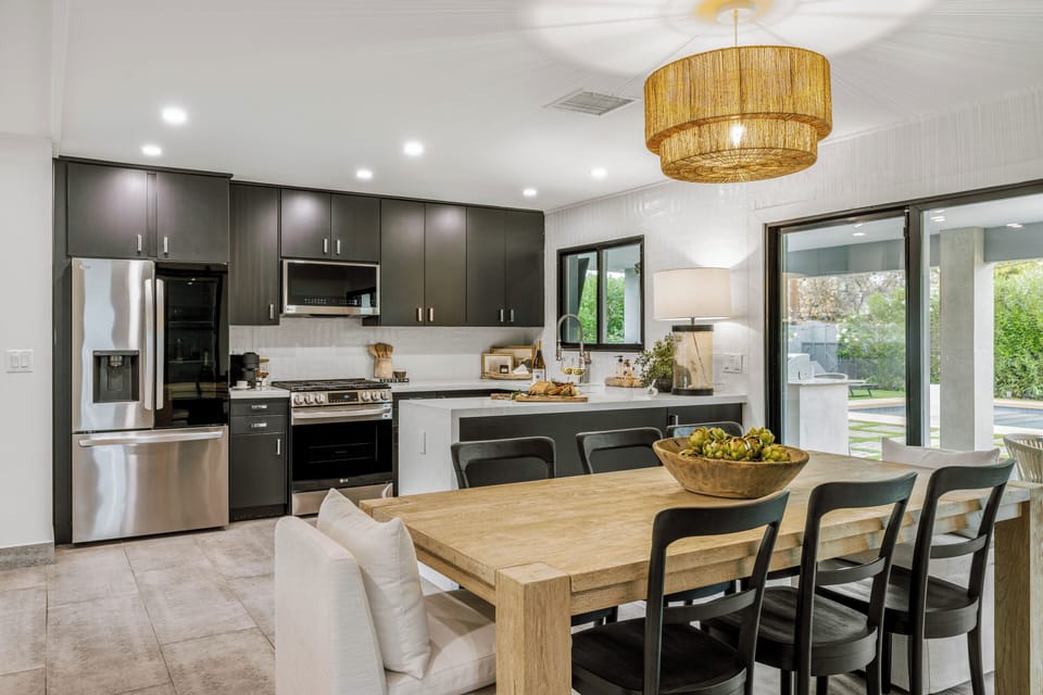 Fully stocked with everything you need for cooking or cocktail hour.