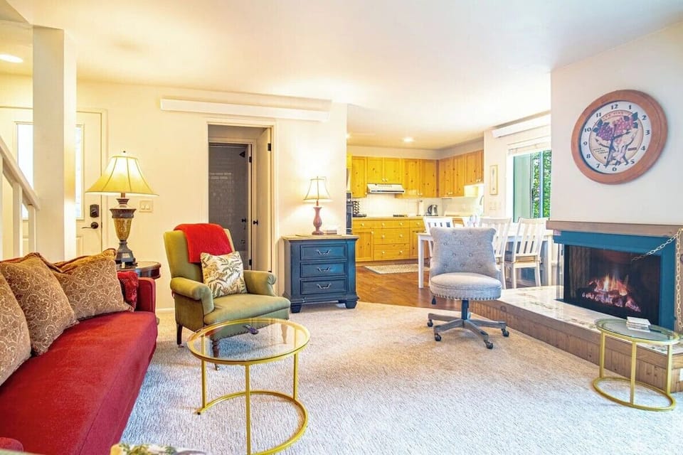 Open living area into the kitchen.
