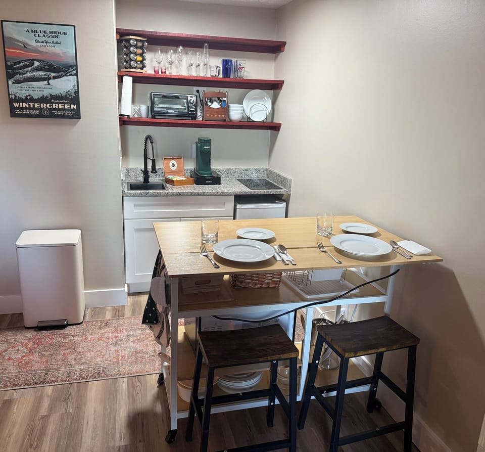 kitchen with a stove and sink. All you need for meal prep