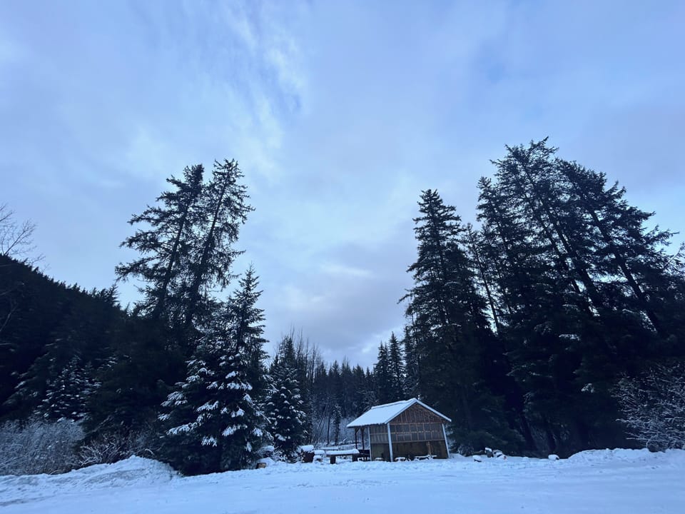 Winter View of Greenhouse and Covered Picnic Area for Guests to Enjoy. 