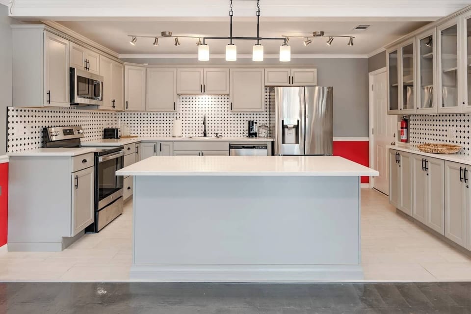 View of the kitchen island.