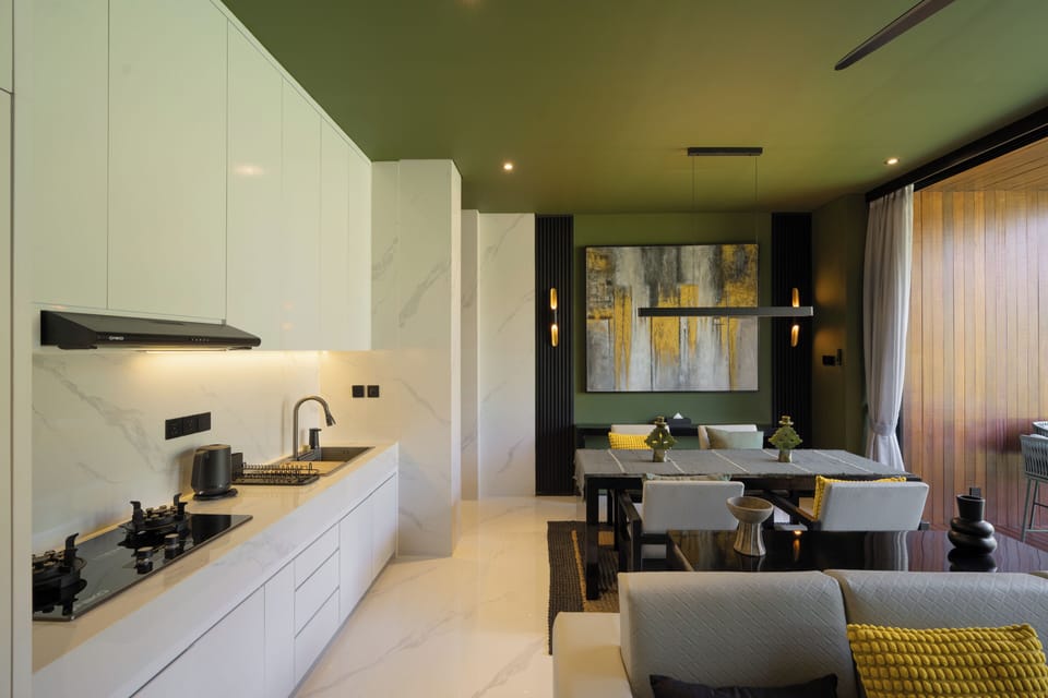 Deluxe Villa, 1 Bedroom, Balcony, Pool View | Private kitchen | Fridge, microwave, stovetop, electric kettle