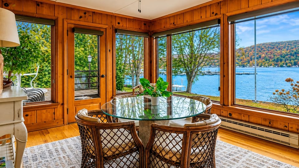 Cozy sun room for morning coffee or evening wine