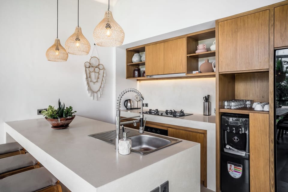 Family Villa, Patio, Pool View | Shared kitchen