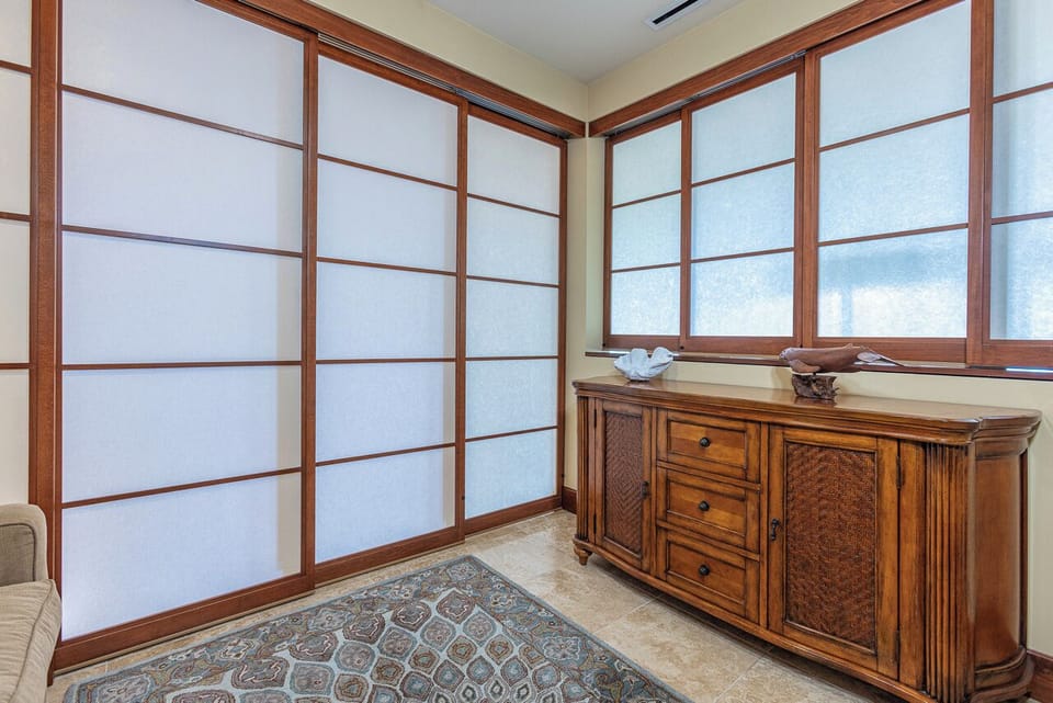 Shutters and sliding doors can be closed for privacy when sleeping