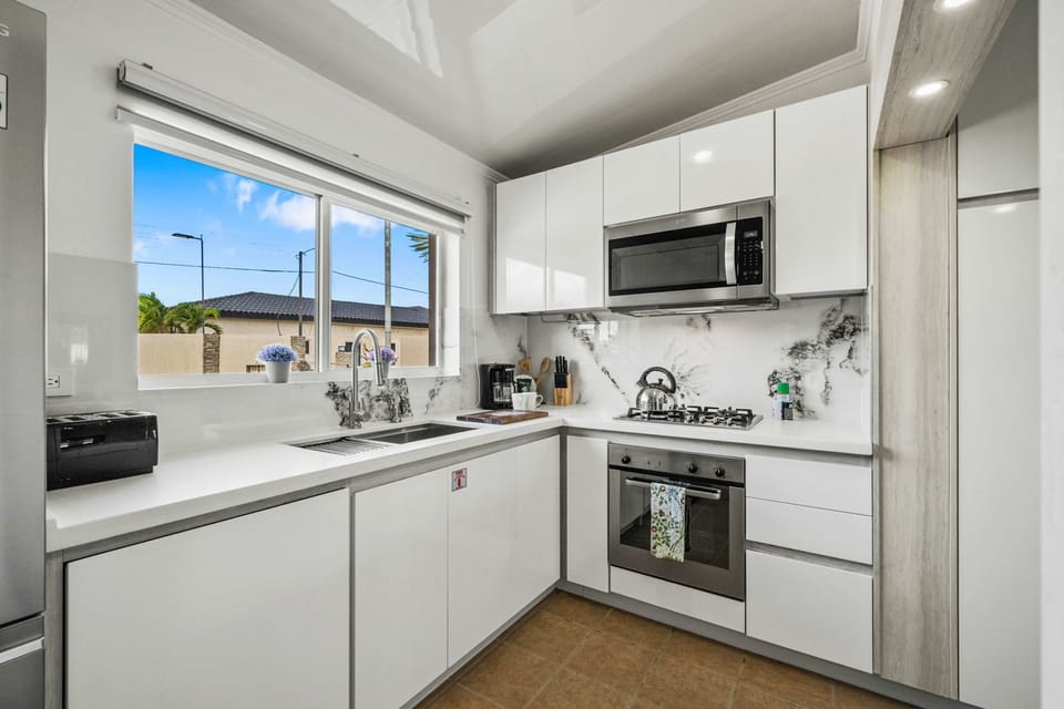 Kitchen with stainless steel appliances