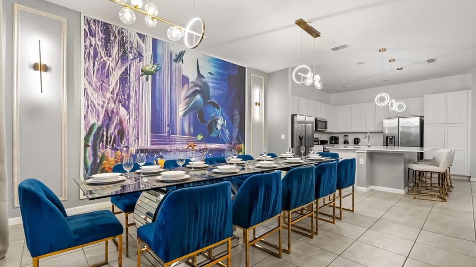 Spacious dining room with plush seating — ideal for group meals and celebrations.