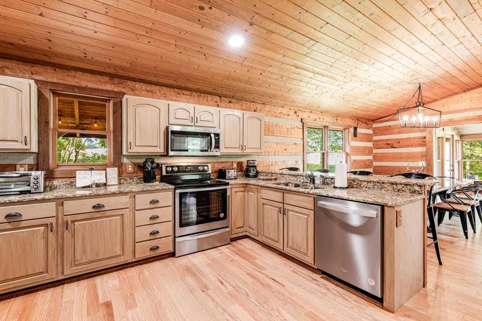 Delight in modern appliances and stunning nature views while cooking up a storm!