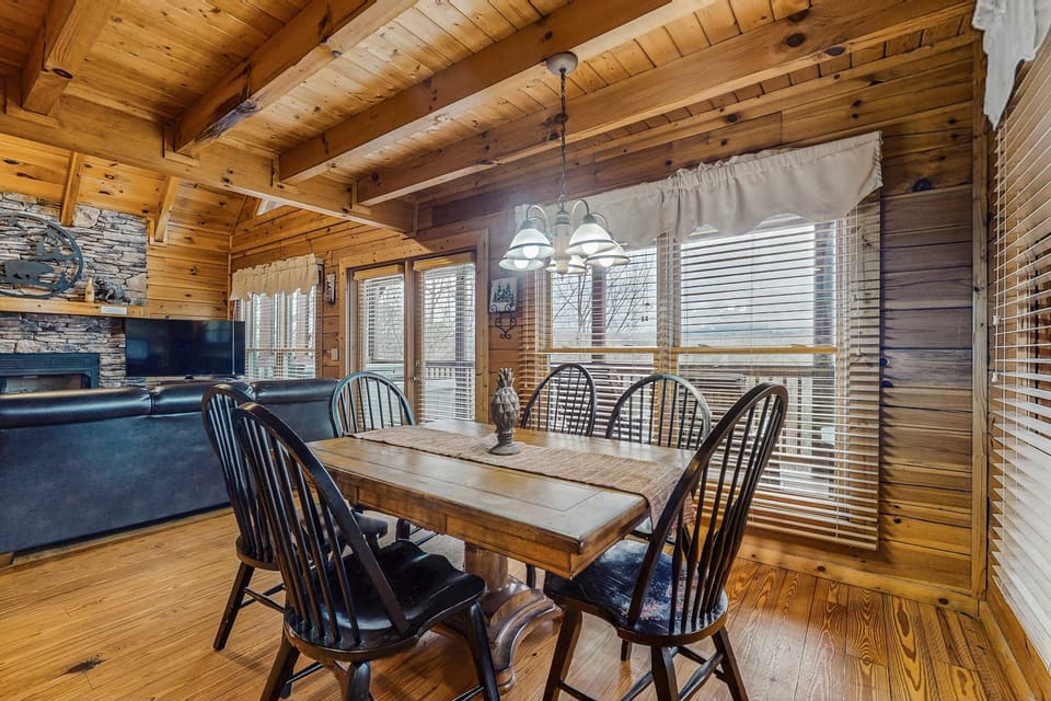 Dining retreat awaits. And, experience mountain views from a rustic wooden table in this charming space!
