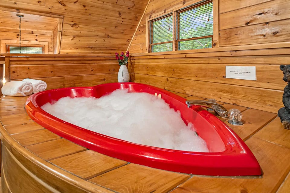 Heart-shaped Spa! And, indulge in a romantic soak with views and bubble-filled bliss!