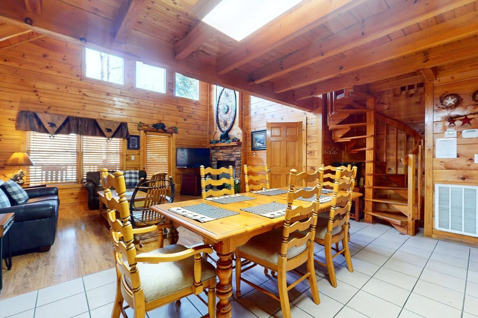 Gather for meals around the handcrafted table, with charming cabin vibes all around!