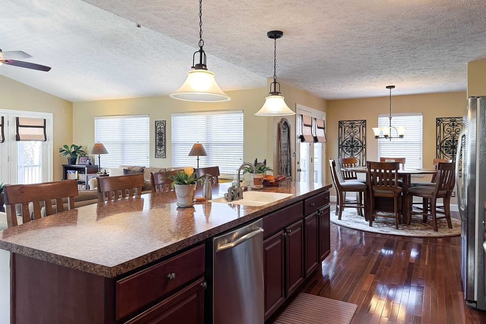 Spacious kitchen with plenty of room to cook and gather while enjoying beautiful views of Norris Lake.