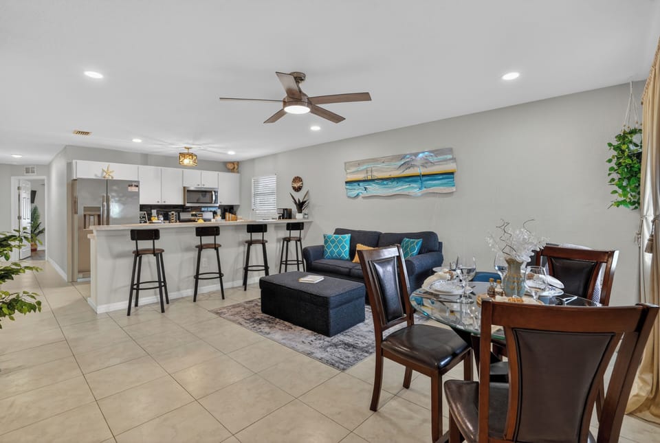 Spacious living room complete with local artwork custom made by Tim Steller.