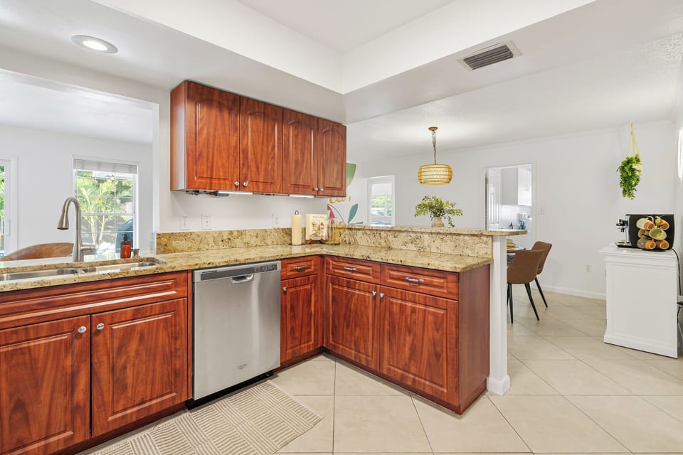 The kitchen is connected and open to the dining room and living room so everyone can feel connected.