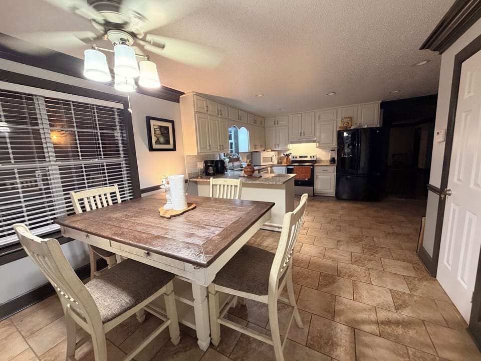 Full kitchen stocked with basic essentials for your stay.