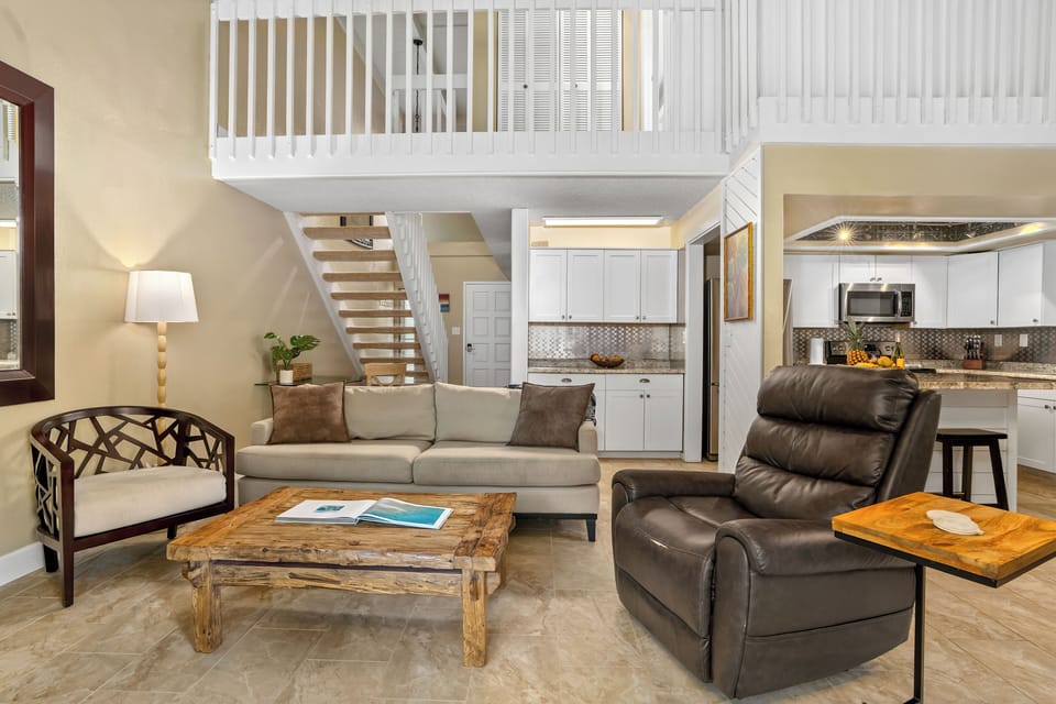 View of living room and upstairs space