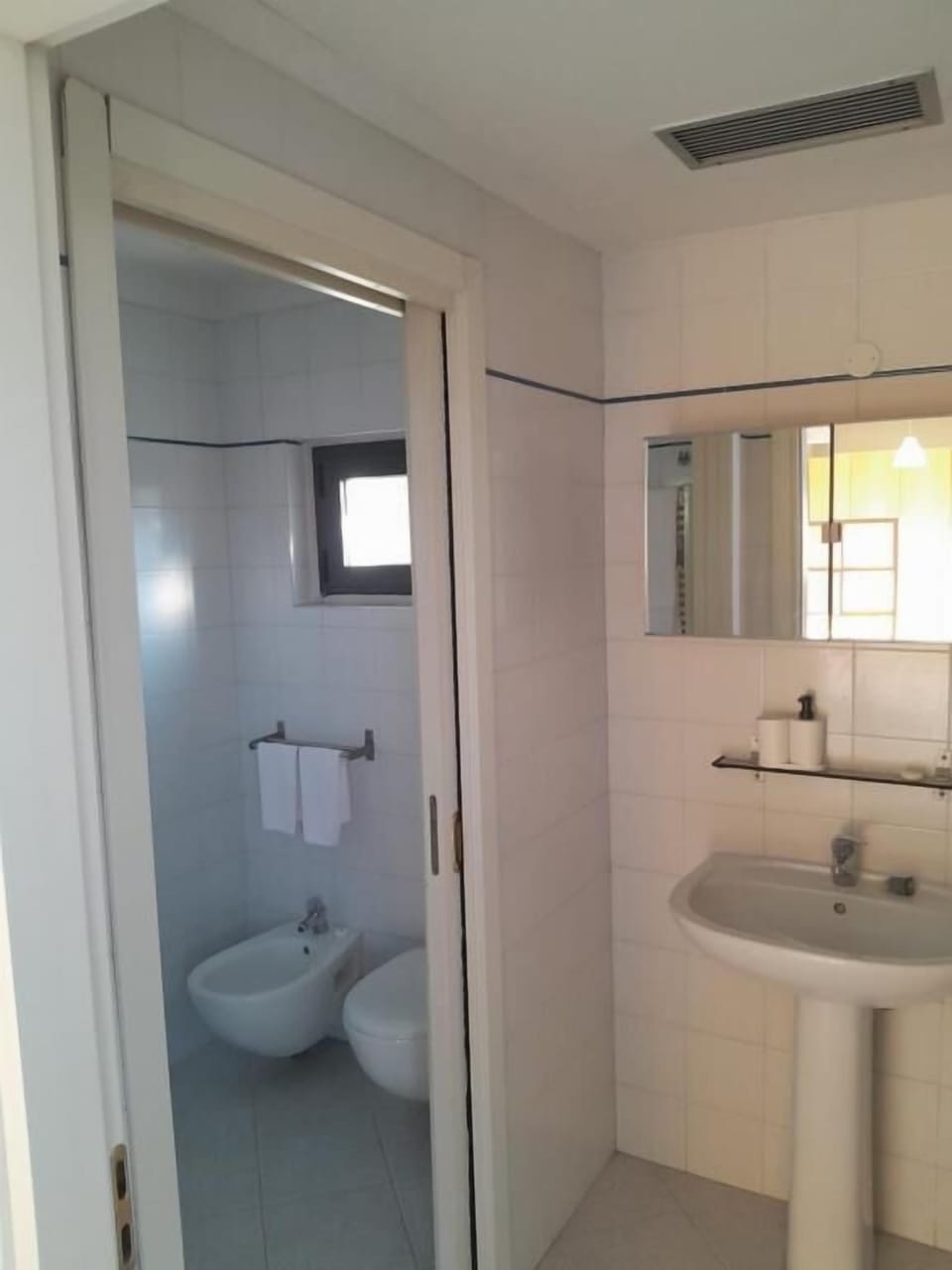 Shower, rainfall showerhead, bidet, soap