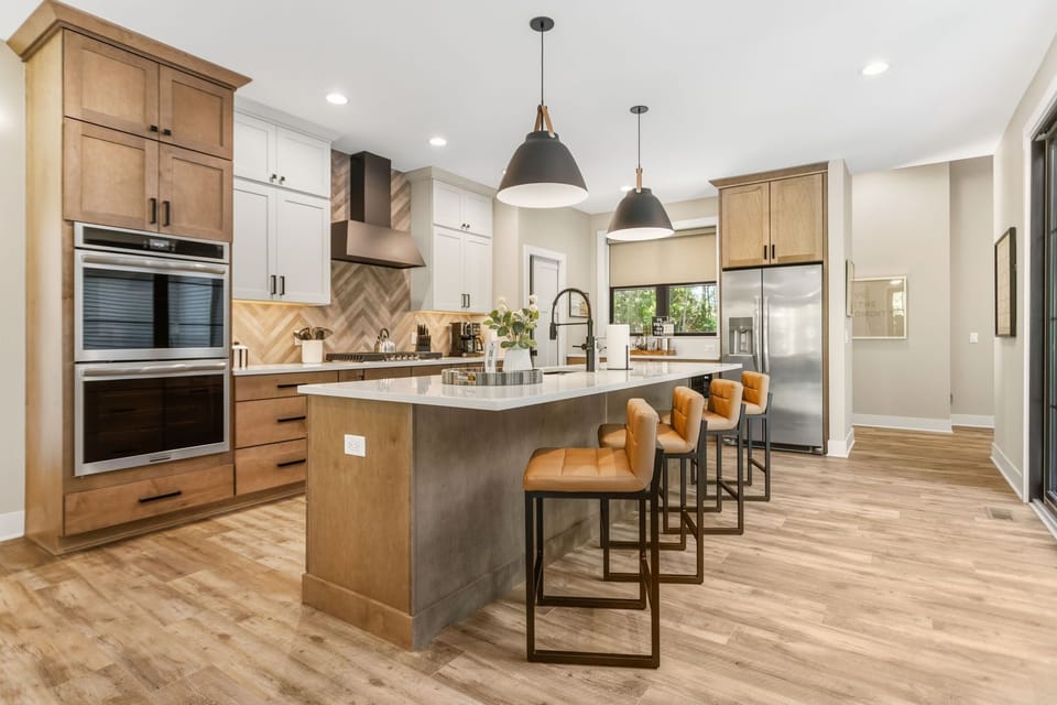 Kitchen with double oven, gas stove, island and plenty of room to cook up meals