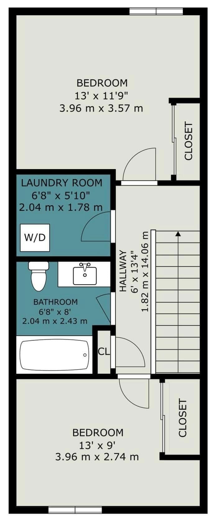 Upper level floor plan of midterm rental in Ottawa.